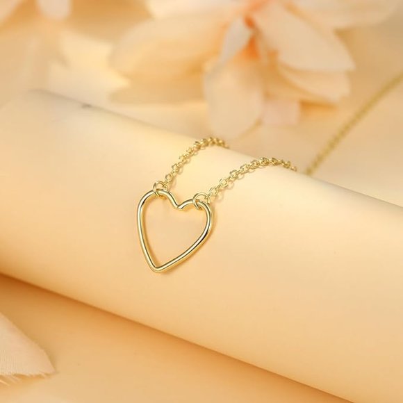 Gold Necklace for Women - 14K Gold/White Gold Plated Cute Heart Necklace - Picture 4 of 5